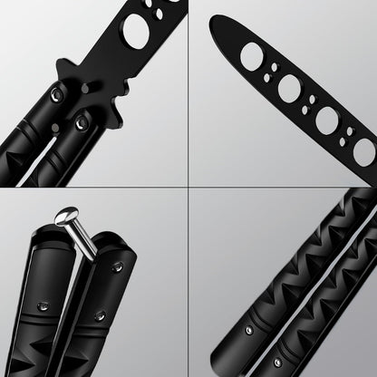 Butterfly Knife - Balisong Trainer - Black Practice Butterfly Trainer with Sure Spring Latch - Balisong Knives NOT Real NOT Sharp Blade - Full Stainless Steel Fake Dull Trick CSGO Fidget Toy K19 B