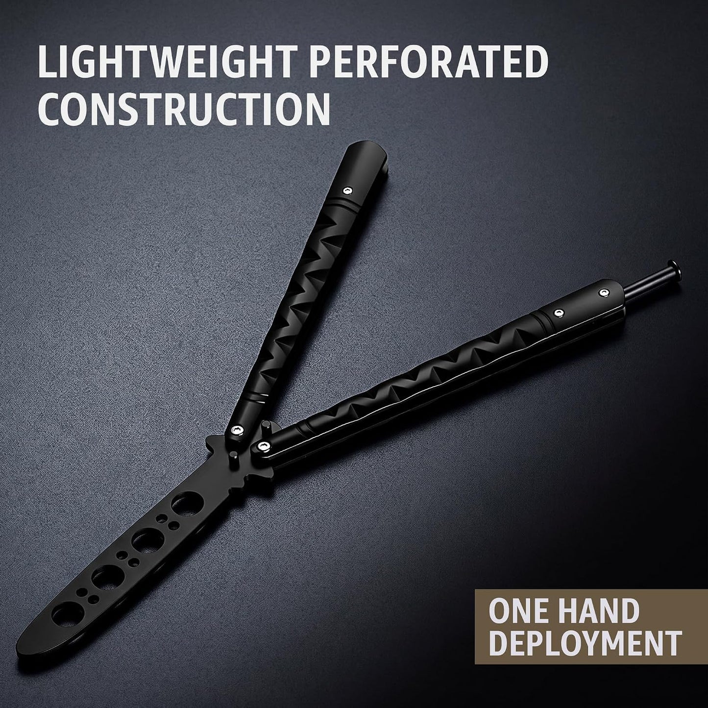 Butterfly Knife - Balisong Trainer - Black Practice Butterfly Trainer with Sure Spring Latch - Balisong Knives NOT Real NOT Sharp Blade - Full Stainless Steel Fake Dull Trick CSGO Fidget Toy K19 B