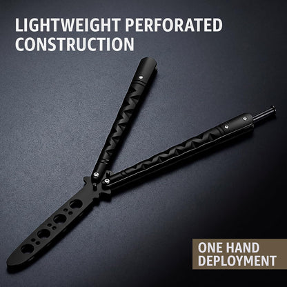 Butterfly Knife - Balisong Trainer - Black Practice Butterfly Trainer with Sure Spring Latch - Balisong Knives NOT Real NOT Sharp Blade - Full Stainless Steel Fake Dull Trick CSGO Fidget Toy K19 B