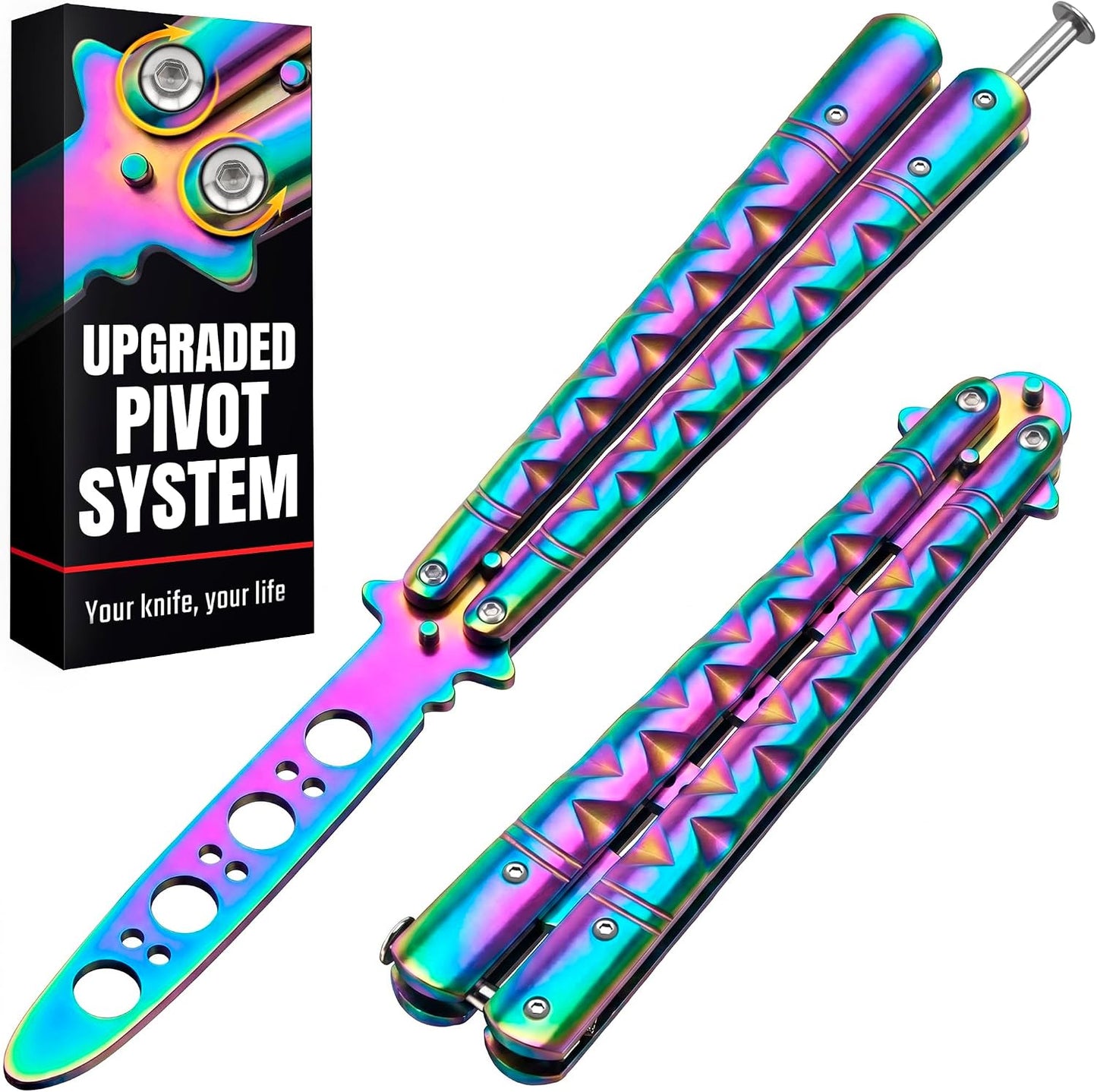 Butterfly Knife - Balisong Trainer - Black Practice Butterfly Trainer with Sure Spring Latch - Balisong Knives NOT Real NOT Sharp Blade - Full Stainless Steel Fake Dull Trick CSGO Fidget Toy K19 B