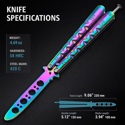Butterfly Knife - Balisong Trainer - Black Practice Butterfly Trainer with Sure Spring Latch - Balisong Knives NOT Real NOT Sharp Blade - Full Stainless Steel Fake Dull Trick CSGO Fidget Toy K19 B