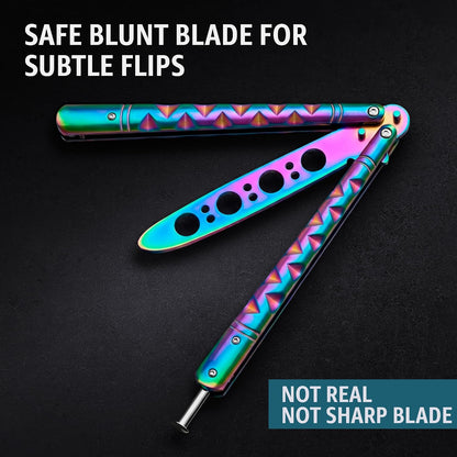 Butterfly Knife - Balisong Trainer - Black Practice Butterfly Trainer with Sure Spring Latch - Balisong Knives NOT Real NOT Sharp Blade - Full Stainless Steel Fake Dull Trick CSGO Fidget Toy K19 B