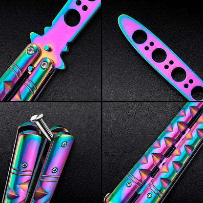 Butterfly Knife - Balisong Trainer - Black Practice Butterfly Trainer with Sure Spring Latch - Balisong Knives NOT Real NOT Sharp Blade - Full Stainless Steel Fake Dull Trick CSGO Fidget Toy K19 B