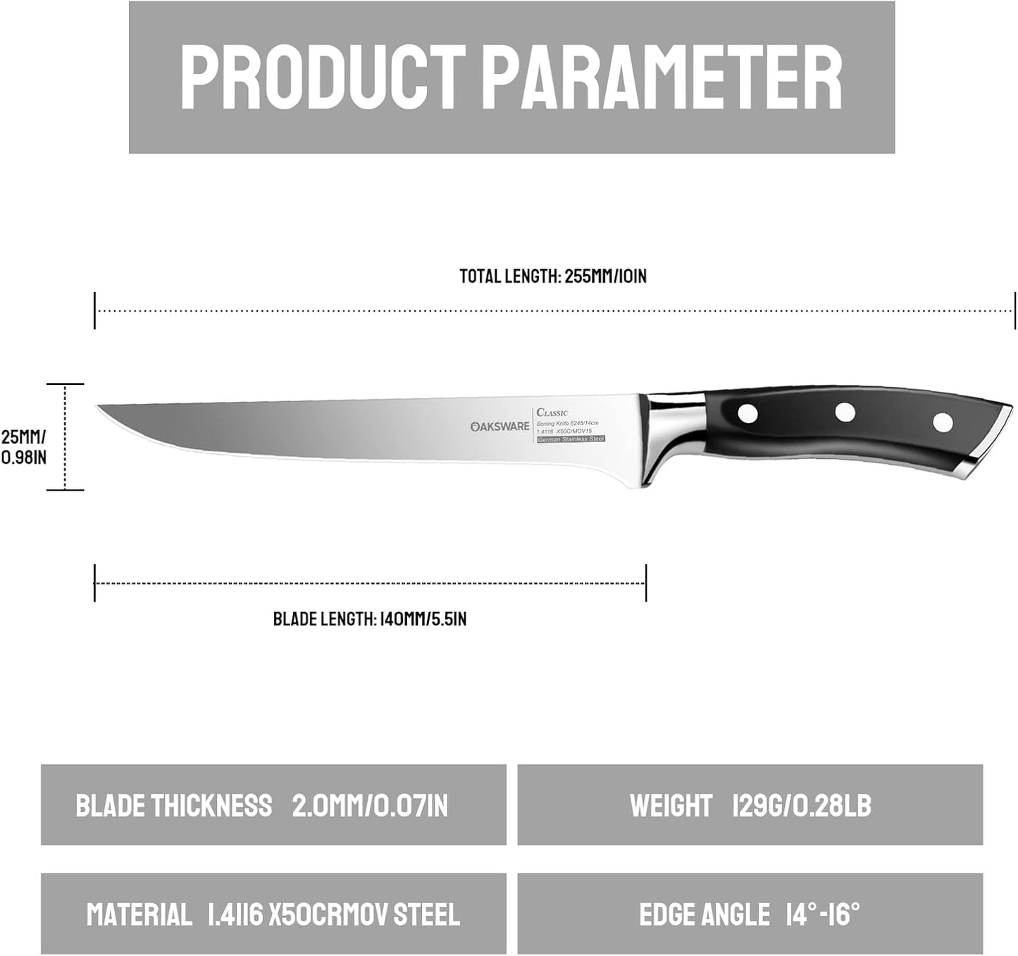 Pro Boning Knife 5.5 Inch, German High Carbon Steel Fillet Knife | Ergonomic Handle for Safe & Precise Deboning, Razor Sharp Full Tang Meat Trimming Knife for BBQ Brisket, Ribs, Poultry & Fish