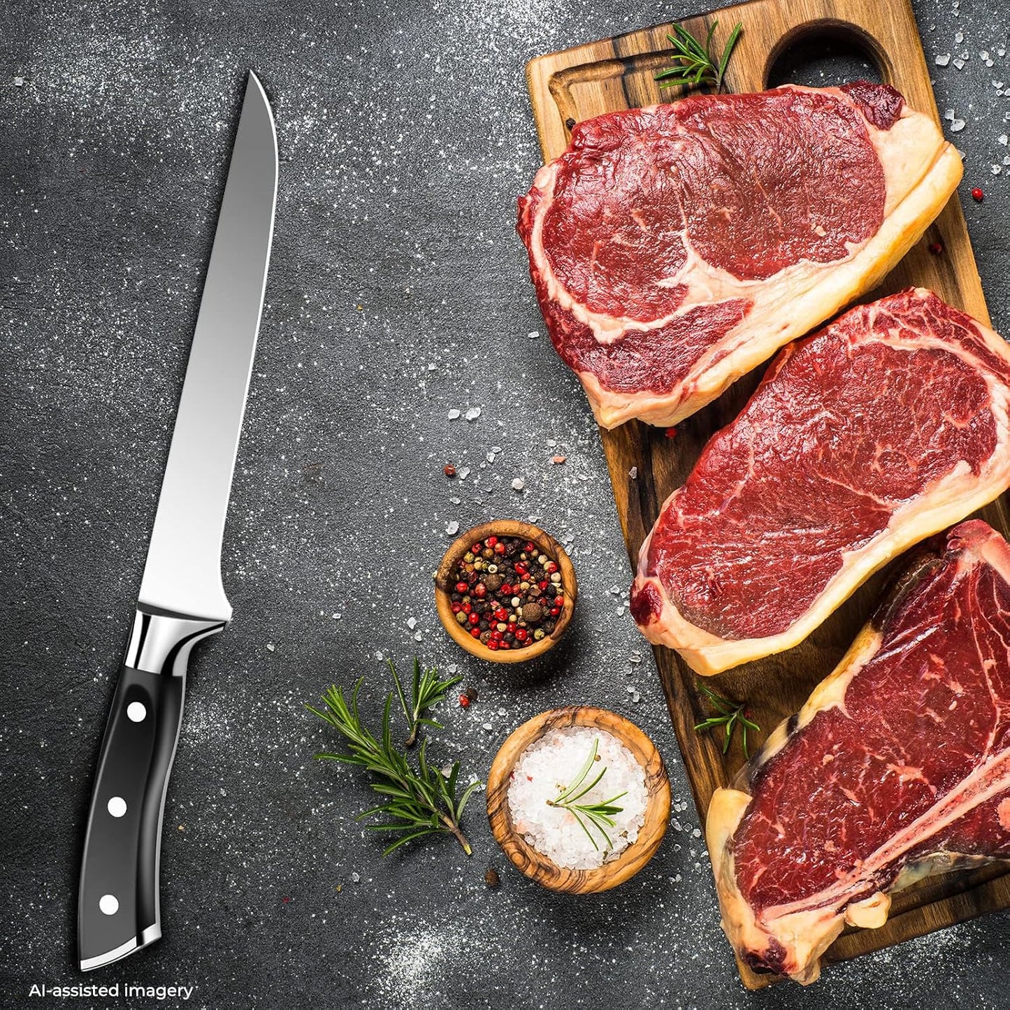 Pro Boning Knife 5.5 Inch, German High Carbon Steel Fillet Knife | Ergonomic Handle for Safe & Precise Deboning, Razor Sharp Full Tang Meat Trimming Knife for BBQ Brisket, Ribs, Poultry & Fish