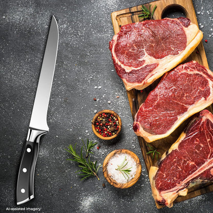 Pro Boning Knife 5.5 Inch, German High Carbon Steel Fillet Knife | Ergonomic Handle for Safe & Precise Deboning, Razor Sharp Full Tang Meat Trimming Knife for BBQ Brisket, Ribs, Poultry & Fish