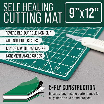 9" x 12" Self-Healing Cutting Mat 5-Ply - Double-Sided Green/Black Craft Mat, Non-Slip Cutting Mats for Crafts, Sewing, Quilting, Scrapbooking