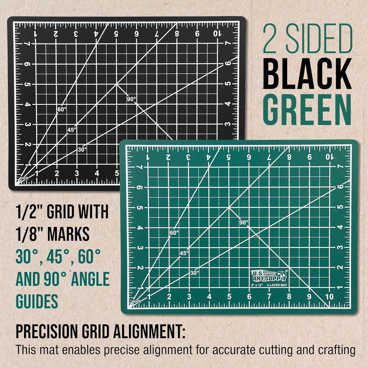 9" x 12" Self-Healing Cutting Mat 5-Ply - Double-Sided Green/Black Craft Mat, Non-Slip Cutting Mats for Crafts, Sewing, Quilting, Scrapbooking