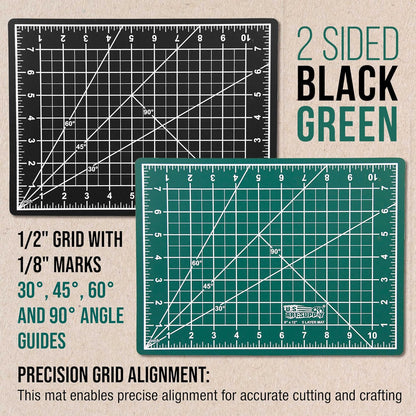 9" x 12" Self-Healing Cutting Mat 5-Ply - Double-Sided Green/Black Craft Mat, Non-Slip Cutting Mats for Crafts, Sewing, Quilting, Scrapbooking