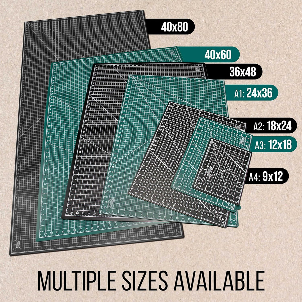 9" x 12" Self-Healing Cutting Mat 5-Ply - Double-Sided Green/Black Craft Mat, Non-Slip Cutting Mats for Crafts, Sewing, Quilting, Scrapbooking