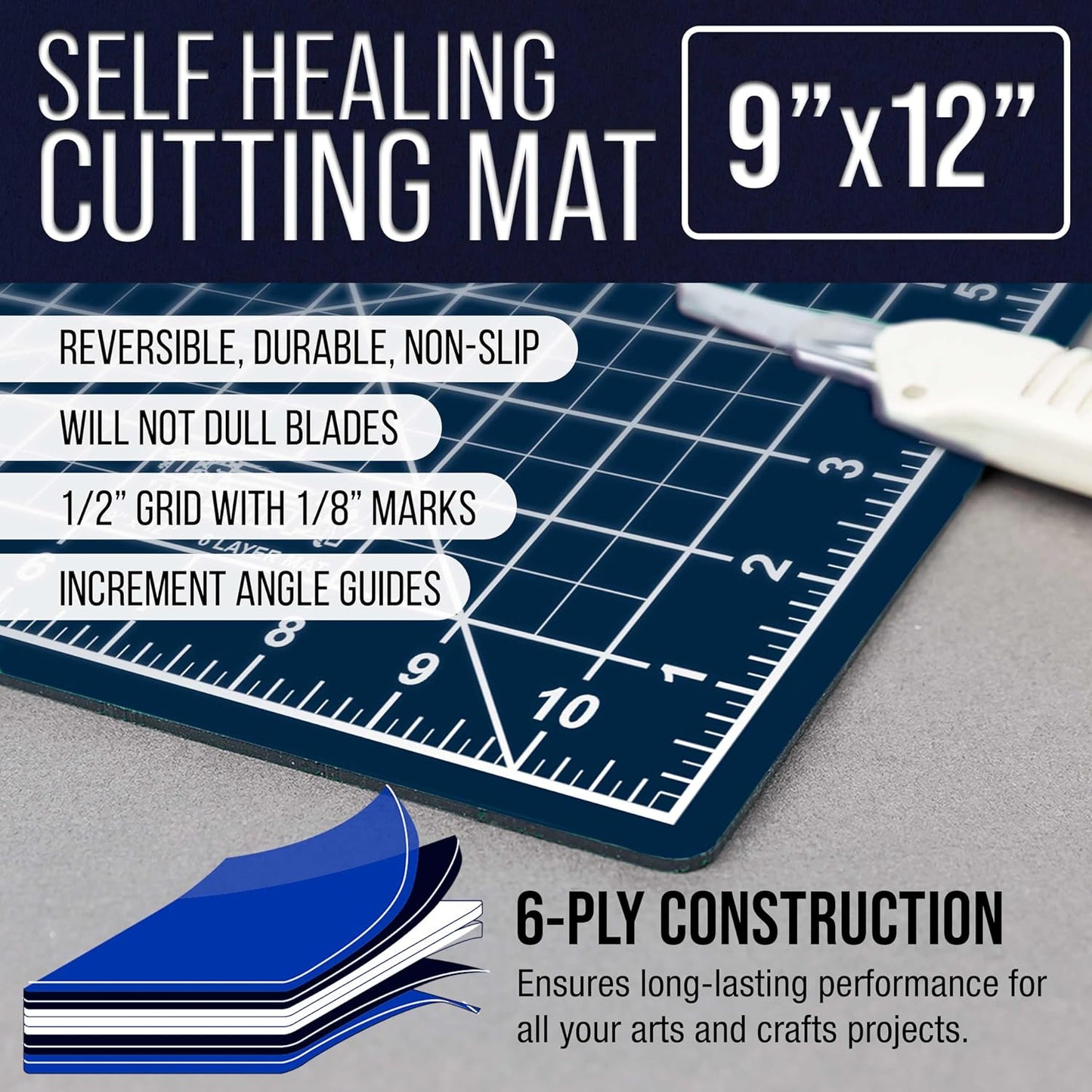 9" x 12" Self-Healing Cutting Mat 5-Ply - Double-Sided Green/Black Craft Mat, Non-Slip Cutting Mats for Crafts, Sewing, Quilting, Scrapbooking