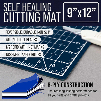9" x 12" Self-Healing Cutting Mat 5-Ply - Double-Sided Green/Black Craft Mat, Non-Slip Cutting Mats for Crafts, Sewing, Quilting, Scrapbooking