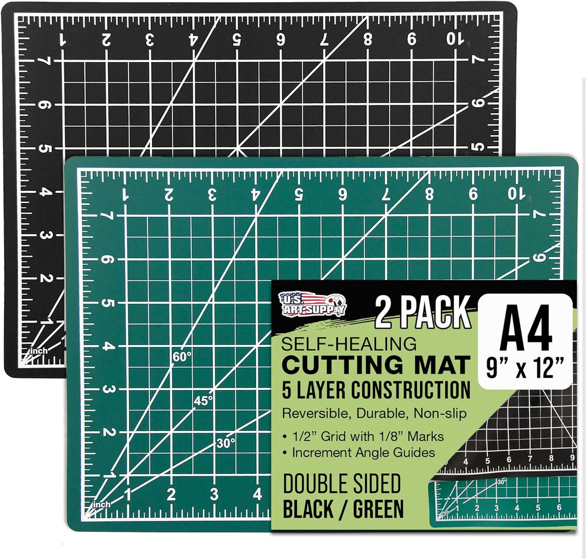 9" x 12" Self-Healing Cutting Mat 5-Ply - Double-Sided Green/Black Craft Mat, Non-Slip Cutting Mats for Crafts, Sewing, Quilting, Scrapbooking