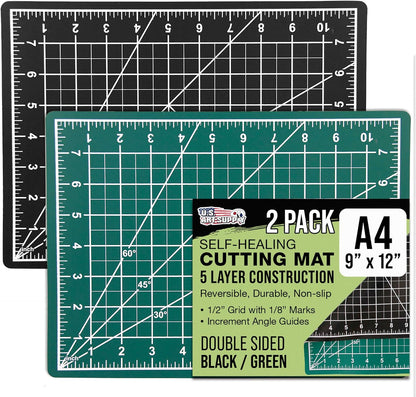 9" x 12" Self-Healing Cutting Mat 5-Ply - Double-Sided Green/Black Craft Mat, Non-Slip Cutting Mats for Crafts, Sewing, Quilting, Scrapbooking