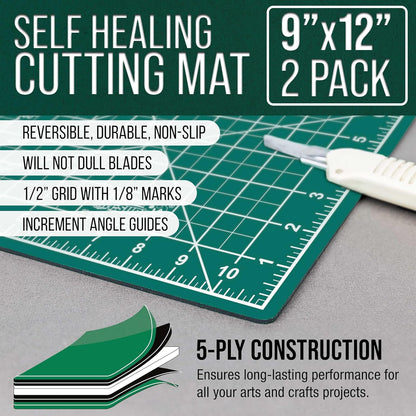 9" x 12" Self-Healing Cutting Mat 5-Ply - Double-Sided Green/Black Craft Mat, Non-Slip Cutting Mats for Crafts, Sewing, Quilting, Scrapbooking
