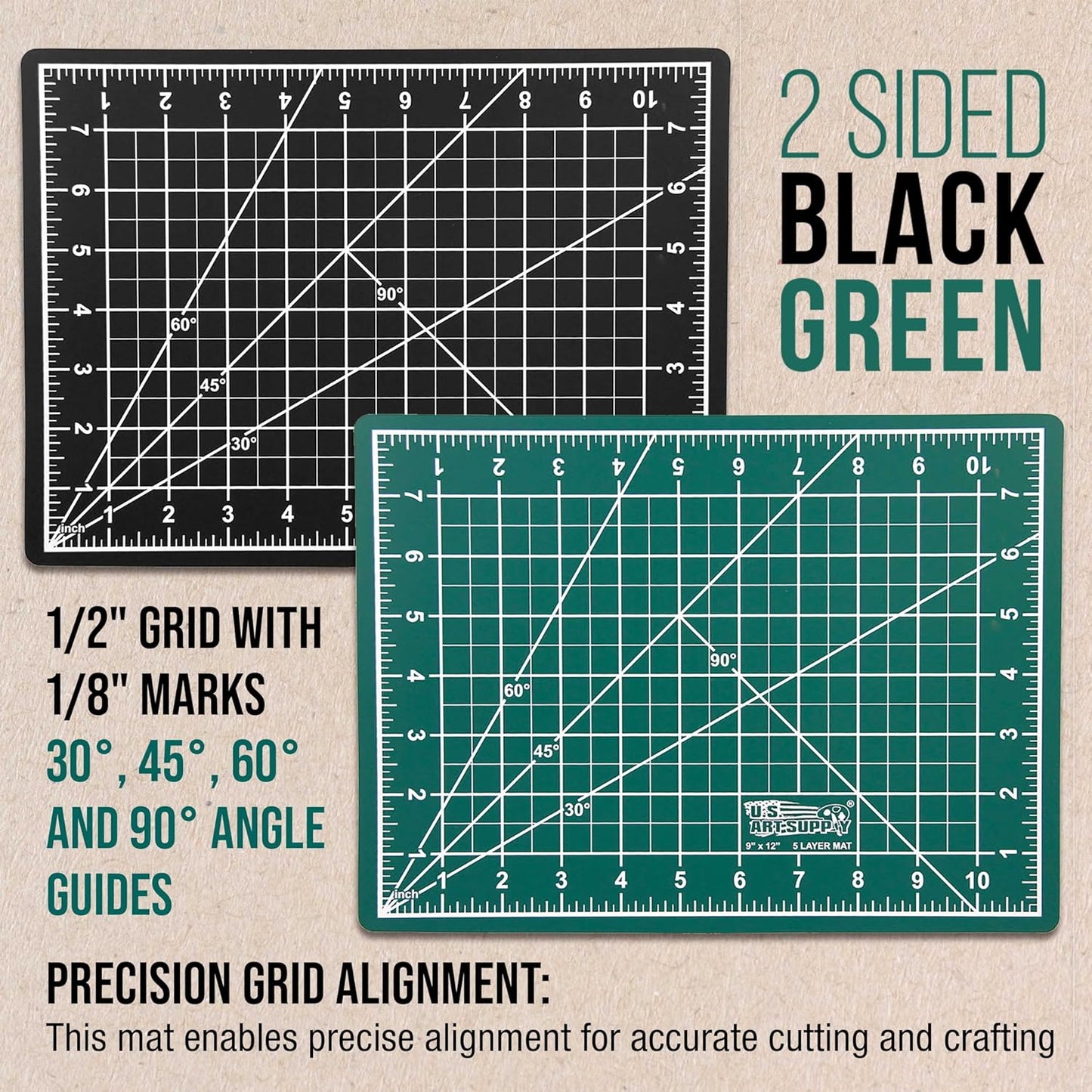 9" x 12" Self-Healing Cutting Mat 5-Ply - Double-Sided Green/Black Craft Mat, Non-Slip Cutting Mats for Crafts, Sewing, Quilting, Scrapbooking