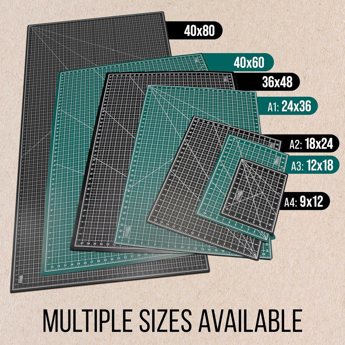 9" x 12" Self-Healing Cutting Mat 5-Ply - Double-Sided Green/Black Craft Mat, Non-Slip Cutting Mats for Crafts, Sewing, Quilting, Scrapbooking
