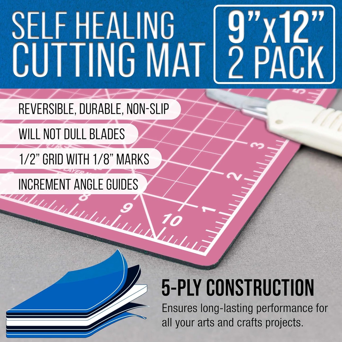 9" x 12" Self-Healing Cutting Mat 5-Ply - Double-Sided Green/Black Craft Mat, Non-Slip Cutting Mats for Crafts, Sewing, Quilting, Scrapbooking