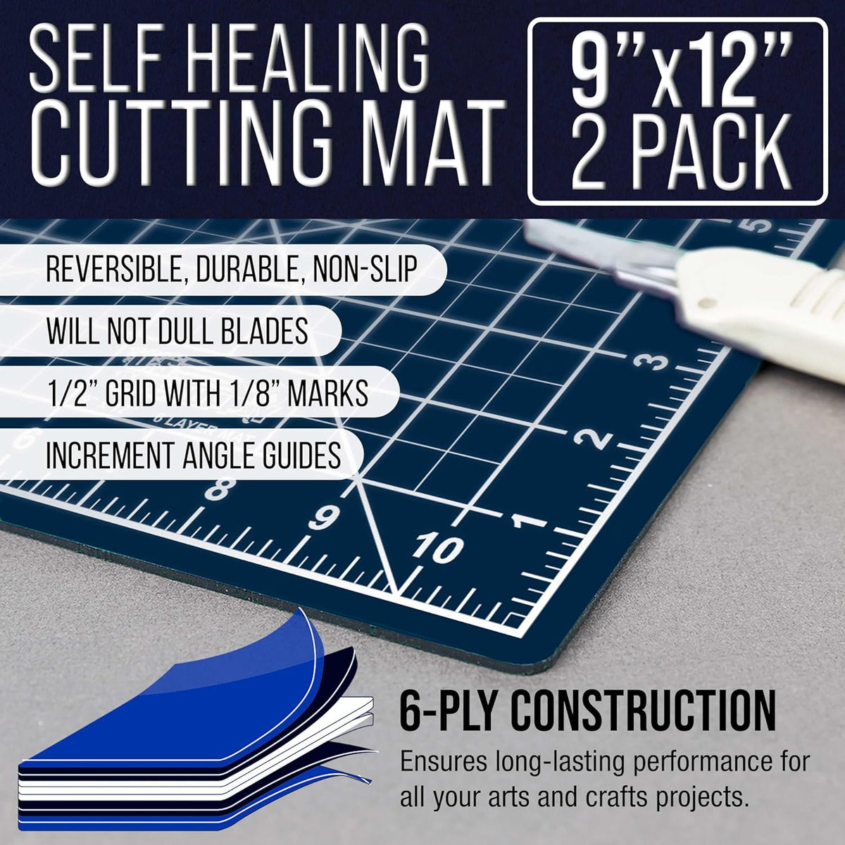 9" x 12" Self-Healing Cutting Mat 5-Ply - Double-Sided Green/Black Craft Mat, Non-Slip Cutting Mats for Crafts, Sewing, Quilting, Scrapbooking