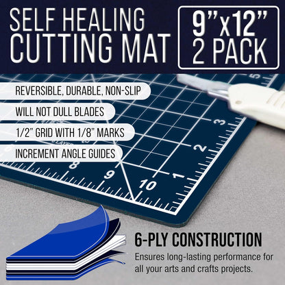 9" x 12" Self-Healing Cutting Mat 5-Ply - Double-Sided Green/Black Craft Mat, Non-Slip Cutting Mats for Crafts, Sewing, Quilting, Scrapbooking