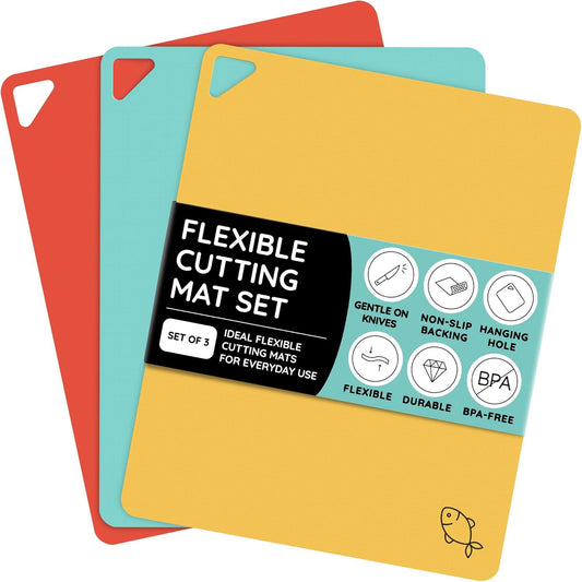Cutting Board Alternative for Kitchen - Extra Thick Flexible Plastic Cutting Board Set of 3, Non-Slip, BPA-Free, Easy to Clean, Colored Cutting Mats for Cooking, Durable Chopping Sheets