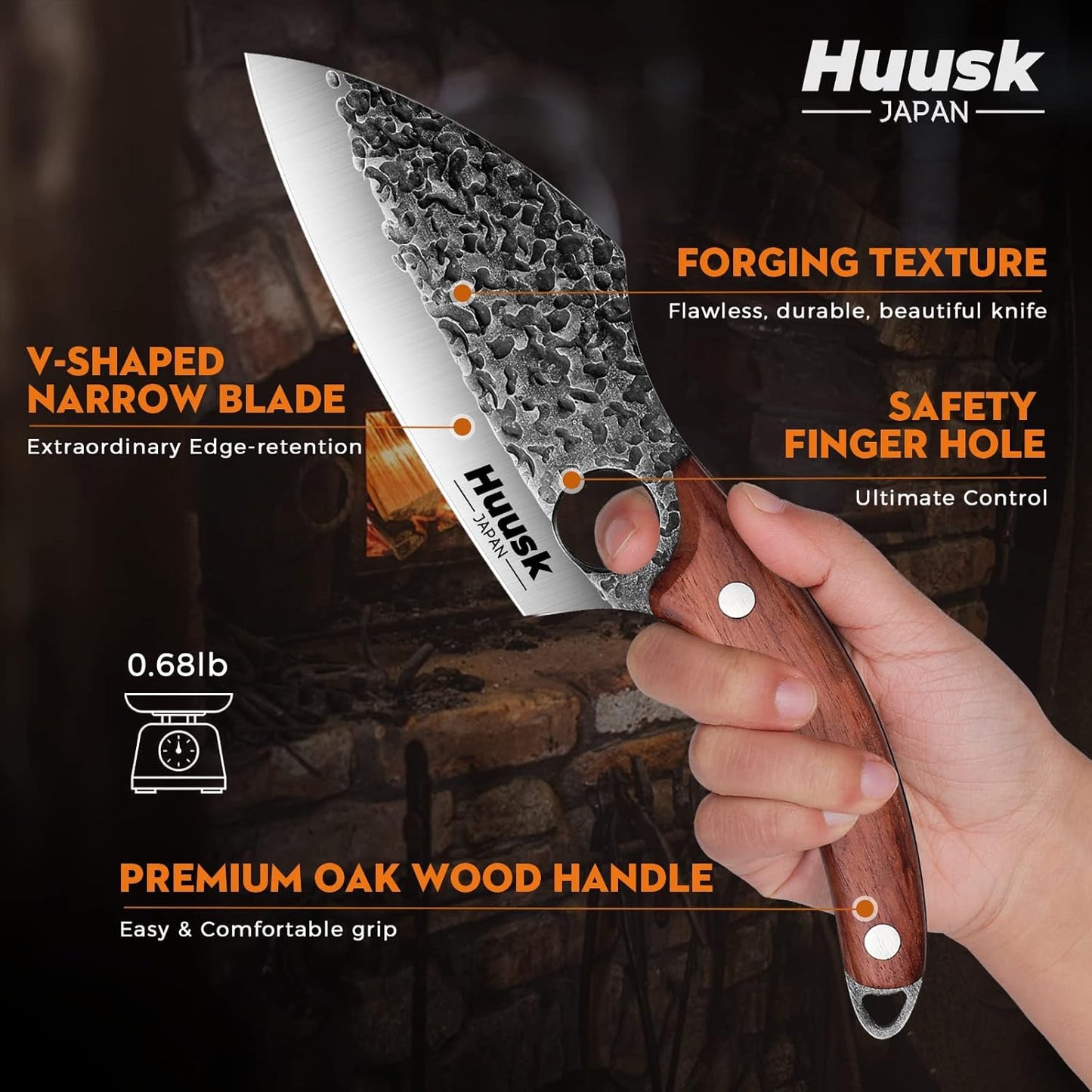 Huusk Meat Cleaver Knife with Sheath, Hand Forged Viking Knife, Mens Gifts | Japanese Style Full Tang Butcher Knife for Meat Cutting, BBQ & Outdoor Camping, Razor-Sharp Edge, Ergonomic Oak Wood Handle