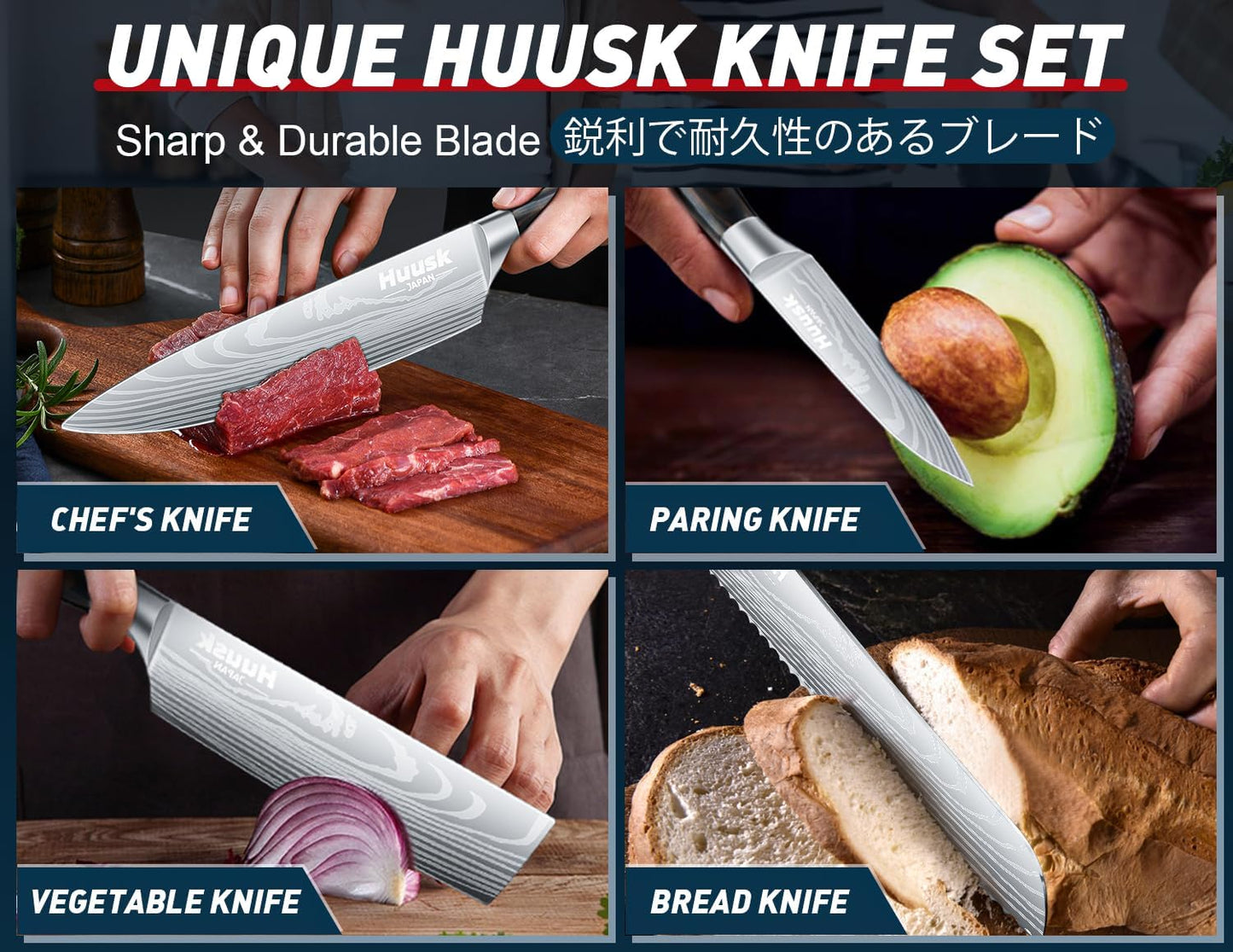 Huusk Meat Cleaver Knife with Sheath, Hand Forged Viking Knife, Mens Gifts | Japanese Style Full Tang Butcher Knife for Meat Cutting, BBQ & Outdoor Camping, Razor-Sharp Edge, Ergonomic Oak Wood Handle