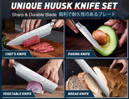 Huusk Meat Cleaver Knife with Sheath, Hand Forged Viking Knife, Mens Gifts | Japanese Style Full Tang Butcher Knife for Meat Cutting, BBQ & Outdoor Camping, Razor-Sharp Edge, Ergonomic Oak Wood Handle