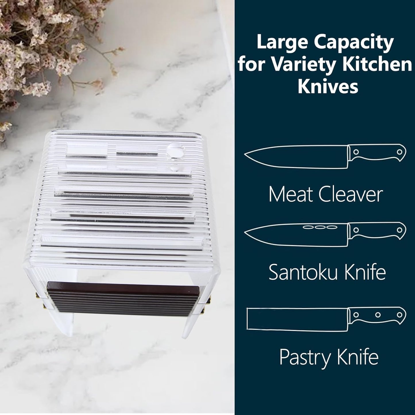 Acrylic Knife Block Holder, Display Stand with Transparent Striped, Kitchen Countertop Knife Holder with Non-Slip Base(Knives Not Included)