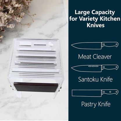 Acrylic Knife Block Holder, Display Stand with Transparent Striped, Kitchen Countertop Knife Holder with Non-Slip Base(Knives Not Included)