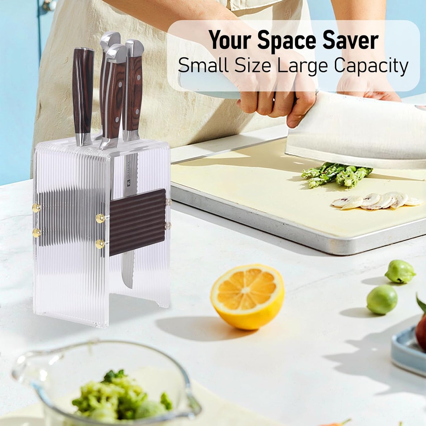 Acrylic Knife Block Holder, Display Stand with Transparent Striped, Kitchen Countertop Knife Holder with Non-Slip Base(Knives Not Included)