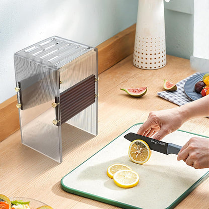 Acrylic Knife Block Holder, Display Stand with Transparent Striped, Kitchen Countertop Knife Holder with Non-Slip Base(Knives Not Included)