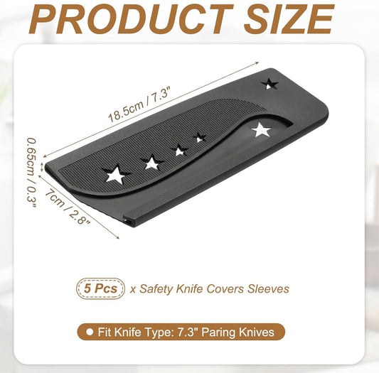 5Pcs Safety Knife Covers Sleeves, Universal PP Knife Sheaths Edge Guards Blade Protector Covers for 7.3" Chopping Knives Portable for Kitchen Camping Picnics Accessories, Black