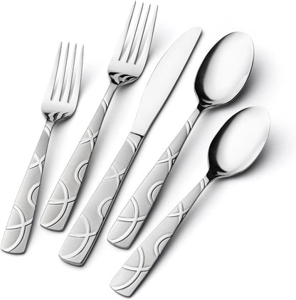 40PCS Stainless Steel Silverware Set, Modern Flatware Set for Kitchen, Mirror Polished Cutlery Set with Forks, Spoons and Knives，Dishwasher Safe