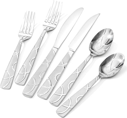 40PCS Stainless Steel Silverware Set, Modern Flatware Set for Kitchen, Mirror Polished Cutlery Set with Forks, Spoons and Knives，Dishwasher Safe