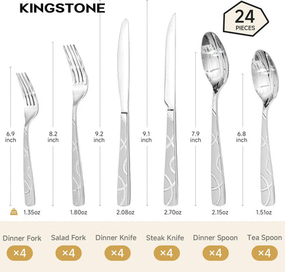 40PCS Stainless Steel Silverware Set, Modern Flatware Set for Kitchen, Mirror Polished Cutlery Set with Forks, Spoons and Knives，Dishwasher Safe