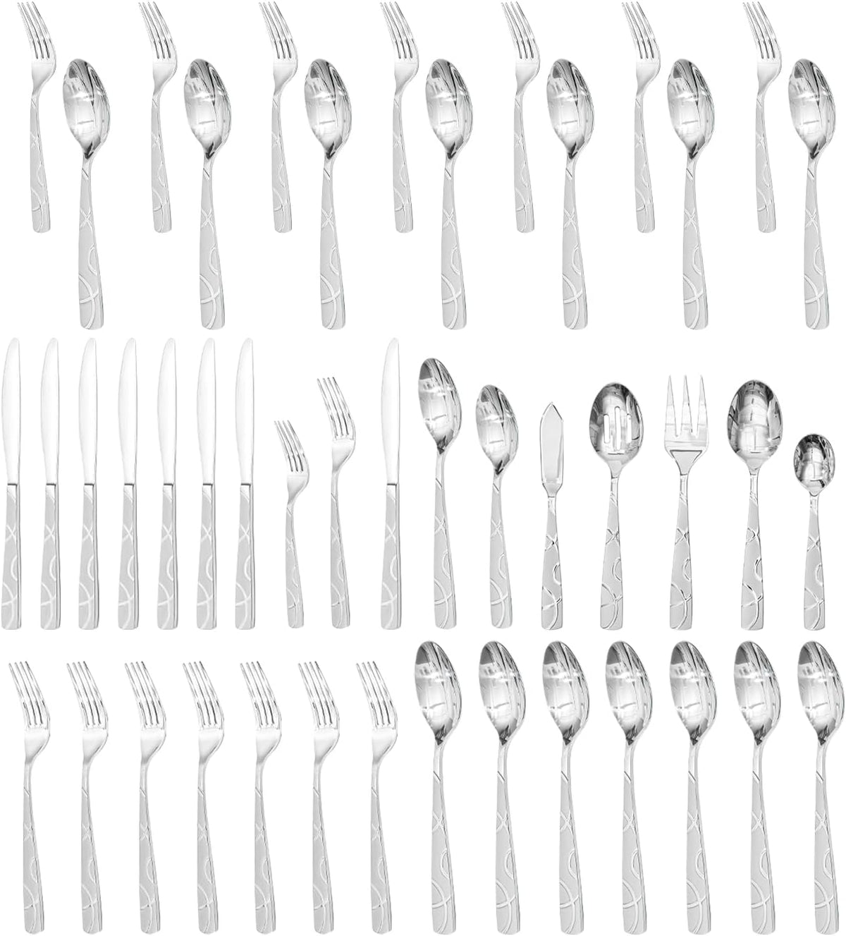 40PCS Stainless Steel Silverware Set, Modern Flatware Set for Kitchen, Mirror Polished Cutlery Set with Forks, Spoons and Knives，Dishwasher Safe