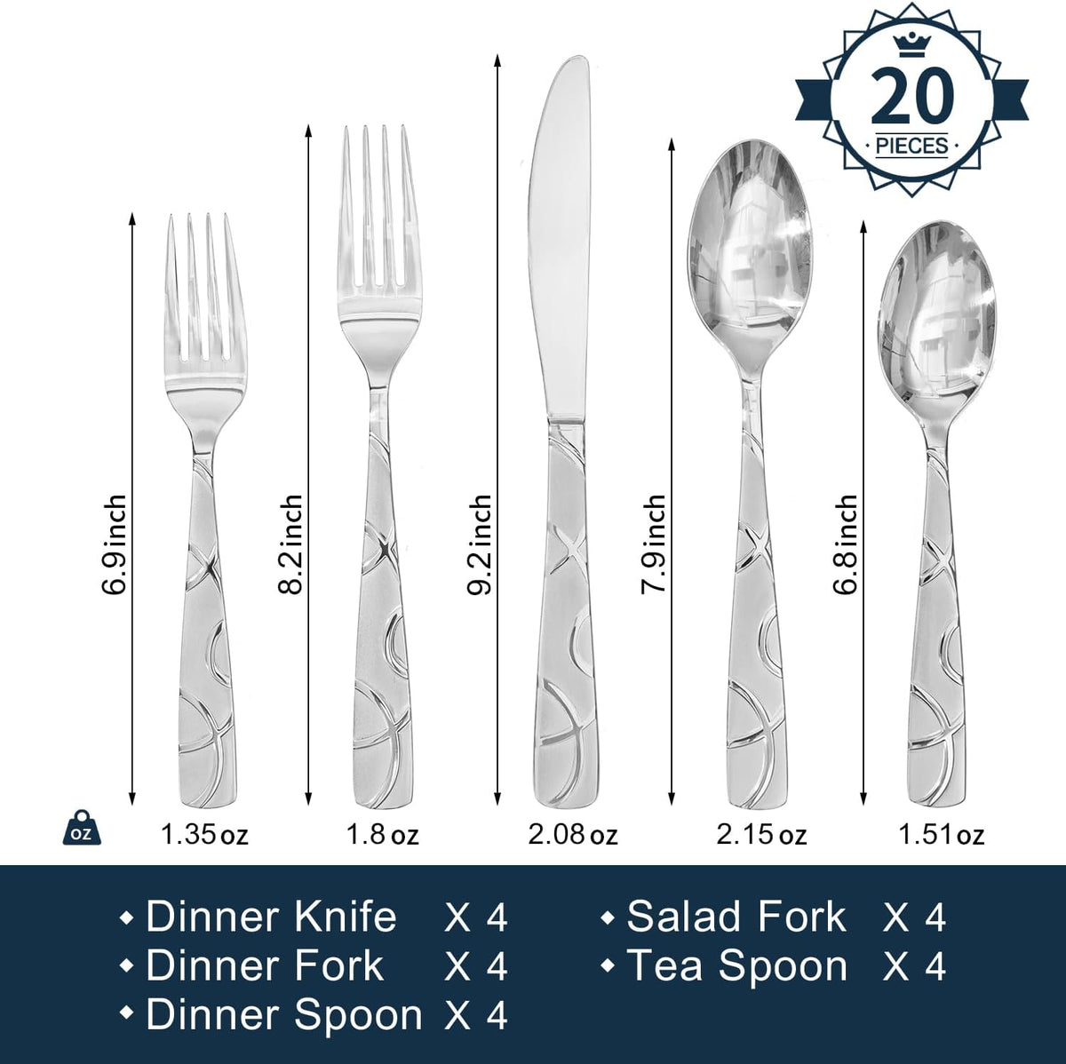 40PCS Stainless Steel Silverware Set, Modern Flatware Set for Kitchen, Mirror Polished Cutlery Set with Forks, Spoons and Knives，Dishwasher Safe