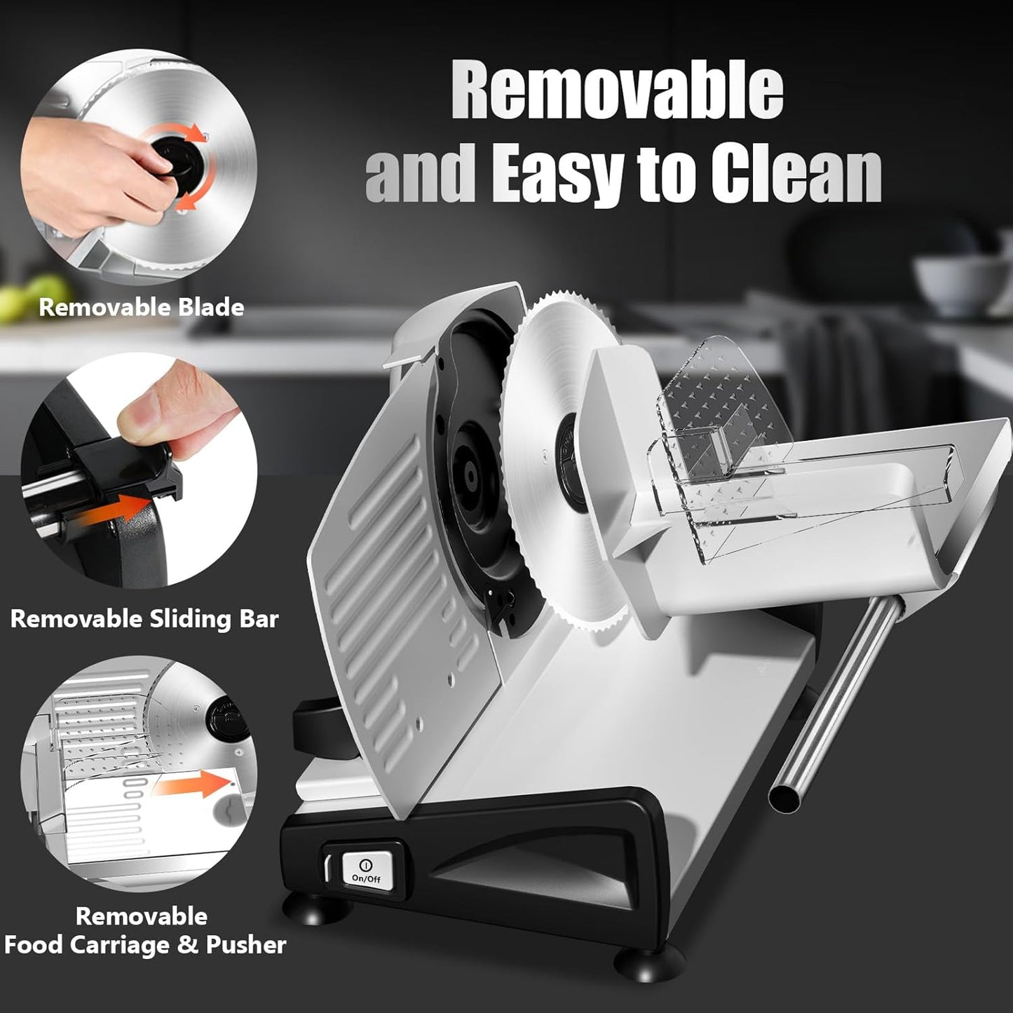 Meat Slicer with Quiet DC Motor, 200W Electric Deli Slicer, Dual 7.5'' Stainless Steel Blades, 0-15mm Adjustable Thickness, Easy to Clean, Ideal for Meat, Cheese, Bread, and Vegetables