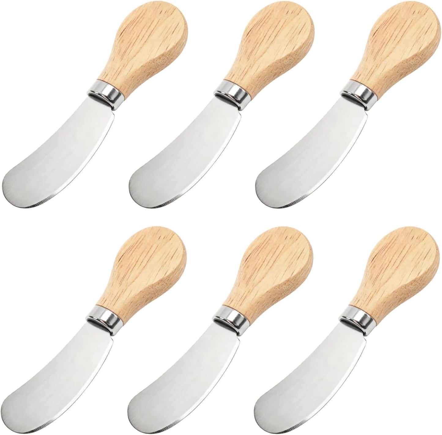 6-Piece Cheese Knife Set, Stainless Steel Butter Knives with Natural Wood Handles for Charcuterie Boards & Party Platters; Small Spreaders for Soft Cheese, Jam, Appetizers; Kitchen Utensils