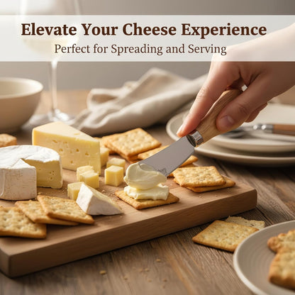 6-Piece Cheese Knife Set, Stainless Steel Butter Knives with Natural Wood Handles for Charcuterie Boards & Party Platters; Small Spreaders for Soft Cheese, Jam, Appetizers; Kitchen Utensils