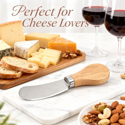 6-Piece Cheese Knife Set, Stainless Steel Butter Knives with Natural Wood Handles for Charcuterie Boards & Party Platters; Small Spreaders for Soft Cheese, Jam, Appetizers; Kitchen Utensils