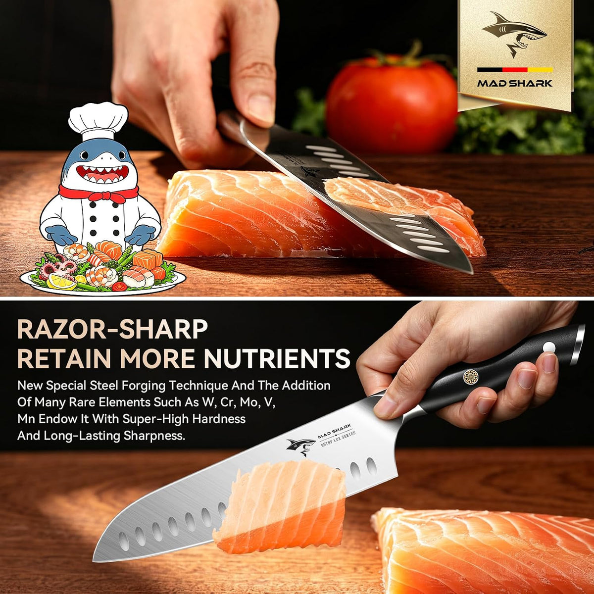 8 Inch Santoku Knife, Forged German High-Carbon Stainless Steel
