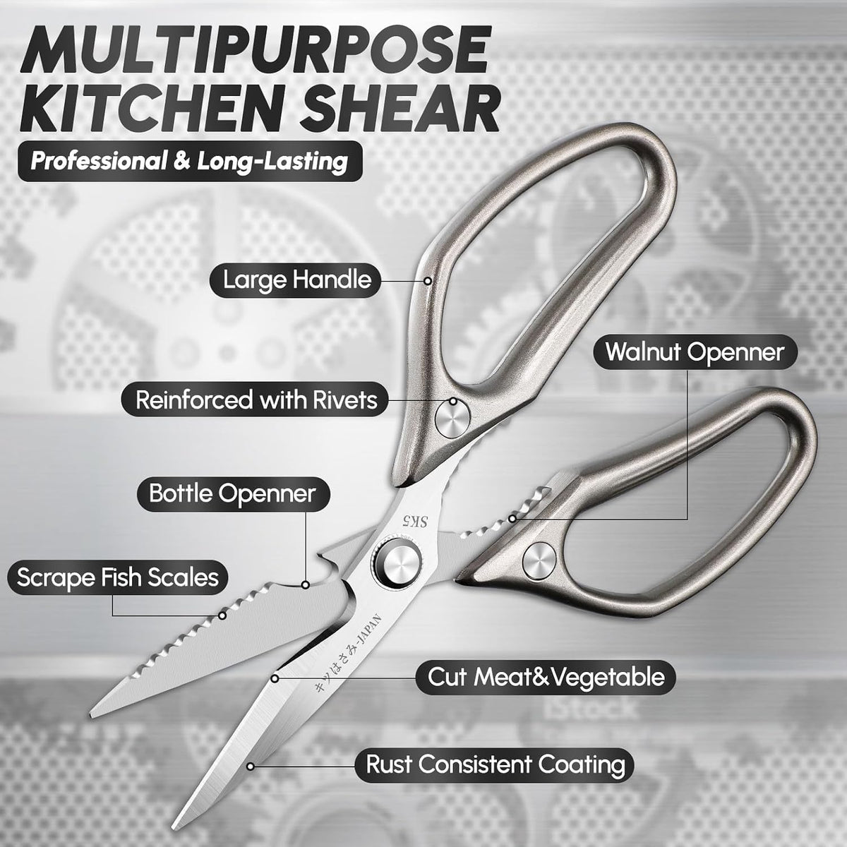 Heavy Duty Kitchen Shears Set - All Purpose Meat Scissors for Food