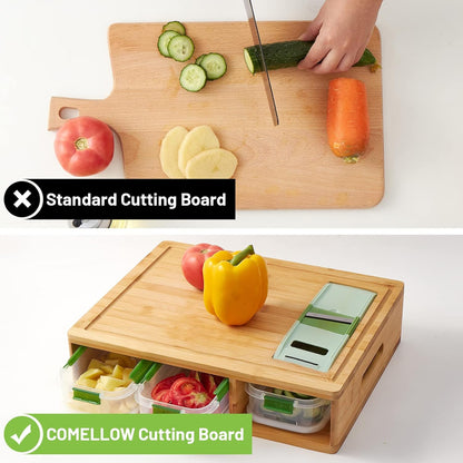 Bamboo Cutting Board with Trays - Large Wood Cutting Board with Stackable Containers and Locking Lid - Chopping Board with Built-in Graters - House Warming Kitchen Gifts New Home