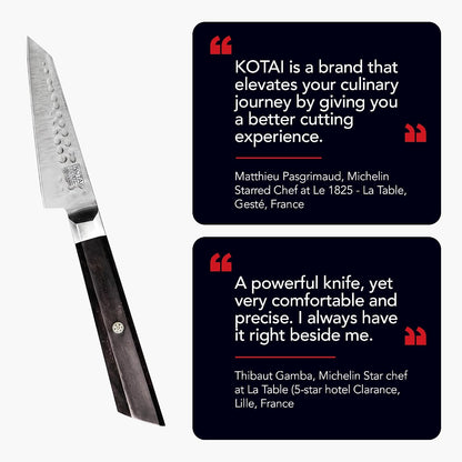 3.5-inch Bunka Paring Knife | Ultra Sharp Japanese 440C Stainless Steel | Hammered Tsuchime Finish | Ebony Handle | Hidden Full Tang | Precision Knife for Peeling & Trimming