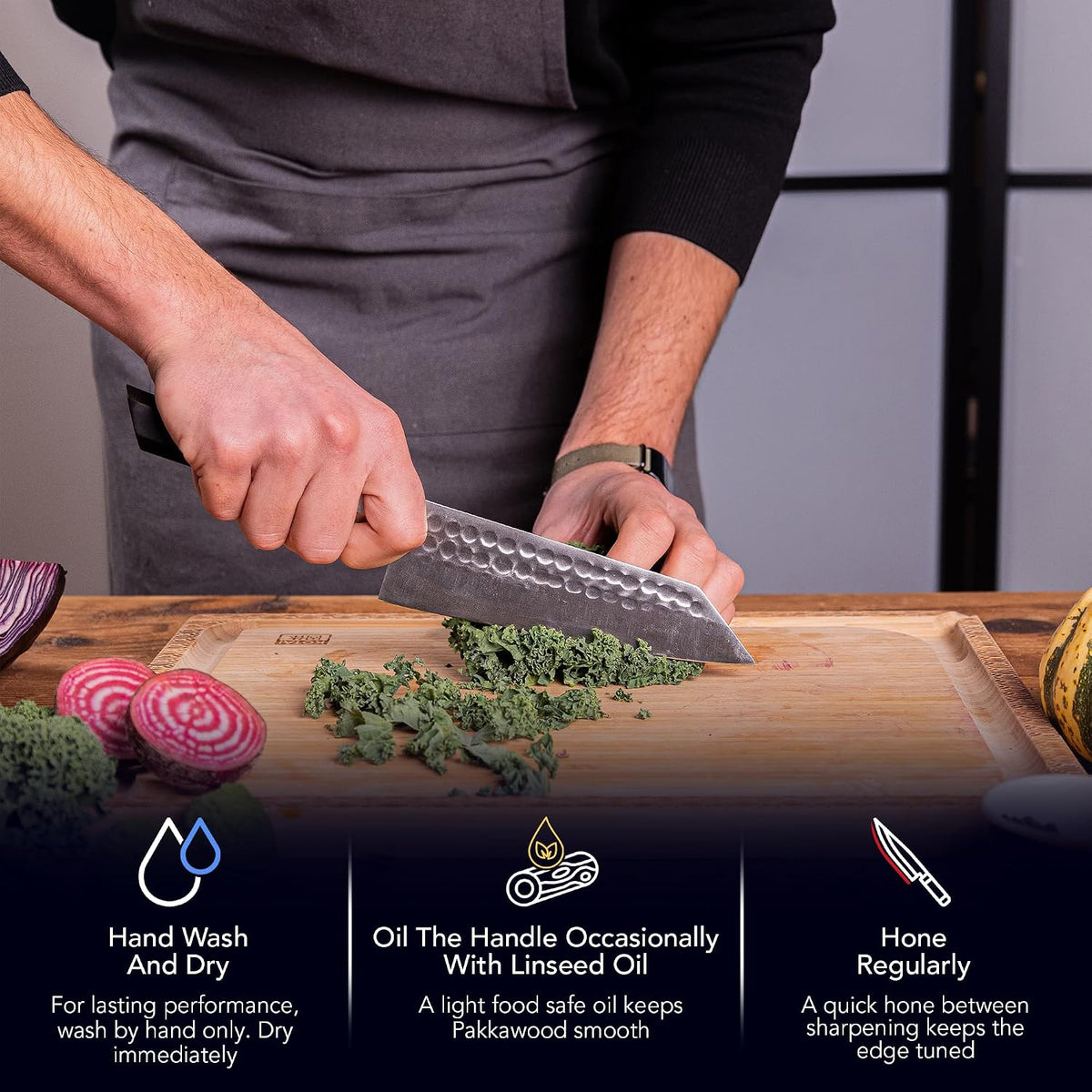 3.5-inch Bunka Paring Knife | Ultra Sharp Japanese 440C Stainless Steel | Hammered Tsuchime Finish | Ebony Handle | Hidden Full Tang | Precision Knife for Peeling & Trimming