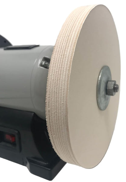 8 in Leather Honing Stropping Wheel Includes Premium White Buffing Compound Made in USA Super Strop Premium Wheel Strops fits 1/2", 5/8" and 3/4" Arbors