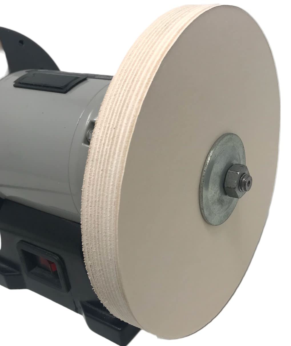8 in Leather Honing Stropping Wheel Includes Premium White Buffing Compound Made in USA Super Strop Premium Wheel Strops fits 1/2", 5/8" and 3/4" Arbors