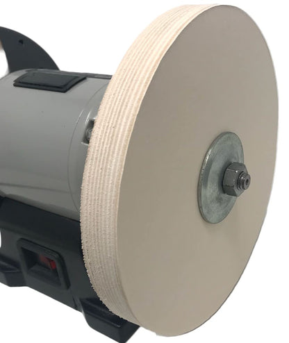 8 in Leather Honing Stropping Wheel Includes Premium White Buffing Compound Made in USA Super Strop Premium Wheel Strops fits 1/2", 5/8" and 3/4" Arbors